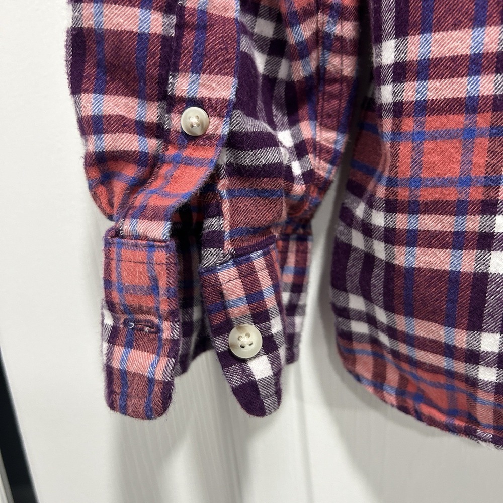 LL Bean‎ Shirt Women's Size Medium Maroon Coral Plaid Button Up 100% Cotton - Picture 6 of 8